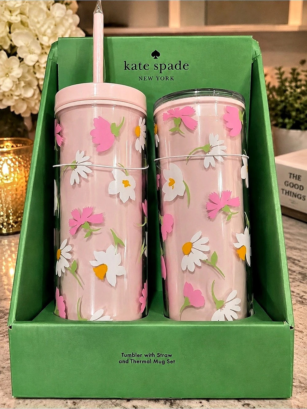kate spade new york Tumbler Set in Pink & Green NWT